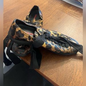 Prada Leopard Print Sneakers with Black Accents